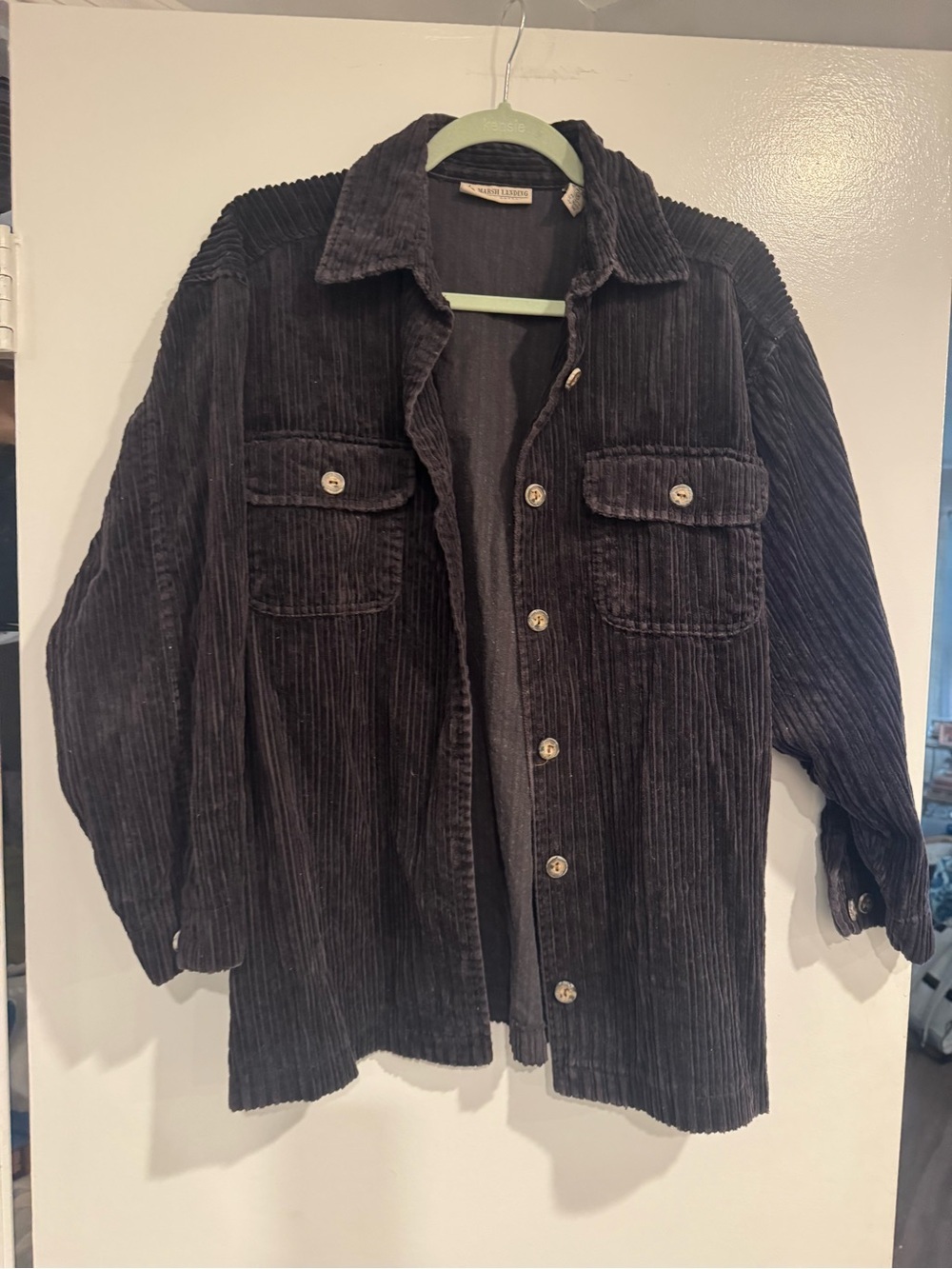Marsh Landing Black Corduroy Button-Front Shirt Jacket Medium | Cotton Shacket